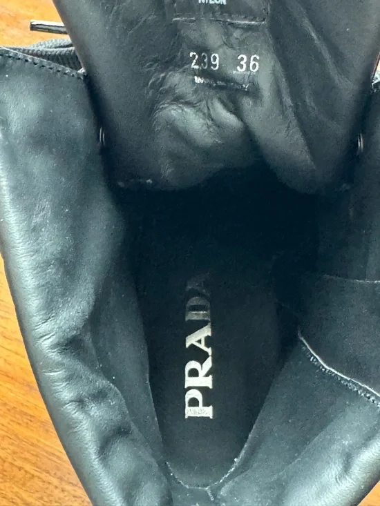 Prada Re-nylon Brixxen leather booties Black Lace-Up Chunky Lug Heel Boots sz36 - Picture 6 of 17